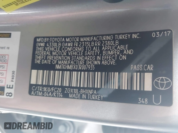 2018 Toyota C-HR XLE z VIN NMTKHMBX0JR007935, wystawiony jako IAAI lot #41805818 z przebiegiem 58 366 mil mil oraz . Historia ofert i sprzedaży dostępna na DreamBid. Obrazek 9.