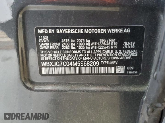 2021 BMW X1 sDrive28i z VIN WBXJG7C04M5S68209, wystawiony jako Copart lot #52099115 z przebiegiem 57 497 mil mil oraz Szkody całkowita. Historia ofert i sprzedaży dostępna na DreamBid. Obrazek 13.