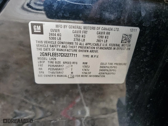 2012 Chevrolet Equinox LT w/1LT with VIN 2GNFLEE57C6227711, listed as a Copart auction lot 88141885 with 367,889 mi miles and Non Repairable. Bid and sale history available at carsss.com. Image 13.