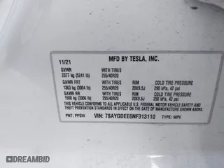 2022 Tesla Model Y Long Range with VIN 7SAYGDEE6NF313110, listed as a IAAI auction lot 41703939 with 12,468 mi miles. Bid and sale history available at carsss.com. Image 9.