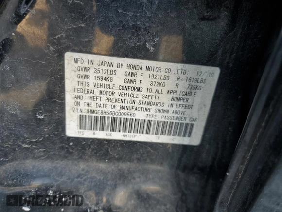 2011 Honda Fit Sport with VIN JHMGE8H56BC009560, listed as a Copart auction lot 46544125 with 181,607 mi miles and Clean Title. Bid and sale history available at DreamBid. Image 12.