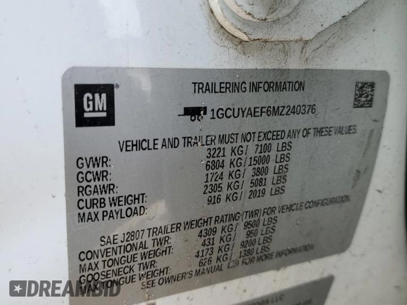 2021 Chevrolet Silverado 1500 Work Truck with VIN 1GCUYAEF6MZ240376, listed as a Copart auction lot 87889315 with 83,680 mi miles and Salvage Title. Bid and sale history available at DreamBid. Image 14.