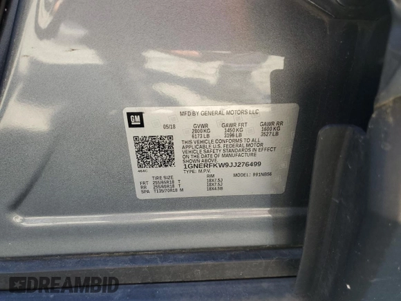 2018 Chevrolet Traverse LS with VIN 1GNERFKW9JJ276499, listed as a Copart auction lot 56007095 with 69,202 mi miles and Salvage title. Bid and sale history available at DreamBid. Image 13.