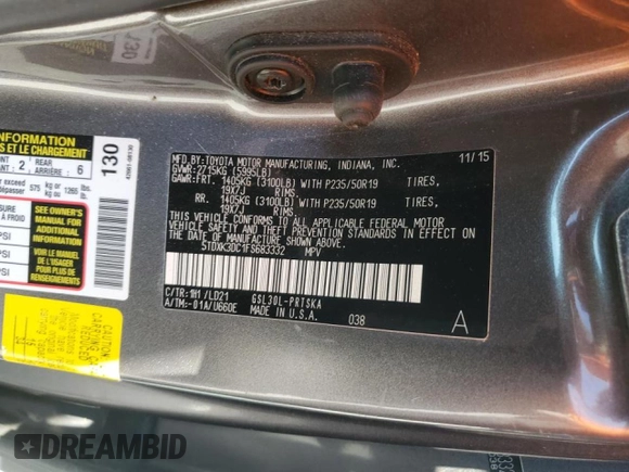 2015 Toyota Sienna SE with VIN 5TDXK3DC1FS683332, listed as a Copart auction lot 48803655 with 115,795 mi miles and Clean title. Bid and sale history available at DreamBid. Image 15.