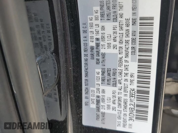 2020 Mazda CX-30 with VIN 3MVDMABL2LM136634, listed as a Copart auction lot 81118714 with Not Provided miles and Non Repairable. Bid and sale history available at DreamBid. Image 13.