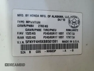 2011 Honda Pilot Touring with VIN 5FNYF4H9XBB501591, listed as a Copart auction lot 53694265 with 244,844 mi miles and Salvage Title. Bid and sale history available at DreamBid. Image 14.