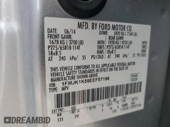 2014 Ford Expedition Max Limited with VIN 1FMJK1K59EEF57198, listed as a Copart auction lot 47653395 with 159,945 mi miles and Salvage title. Bid and sale history available at DreamBid. Image 13.