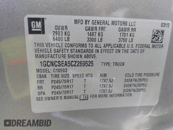2012 Chevrolet Silverado 1500 LT with VIN 1GCNCSEA5CZ269525, listed as a IAAI auction lot 41998739 with 172,992 mi miles. Bid and sale history available at carsss.com. Image 9.