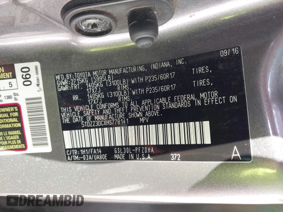 2017 Toyota Sienna L с VIN 5TDZZ3DCXHS778141, выставлен на аукционе IAAI как лот 41139603 с пробегом 158 643 миль миль и . История ставок и продаж доступна на DreamBid. Изображение 9.