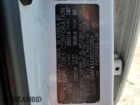2013 Kia Forte SX with VIN KNAFW4A36D5720854, listed as a Copart auction lot 58159604 with 76,452 mi miles and Salvage Title. Bid and sale history available at carsss.com. Image 12.