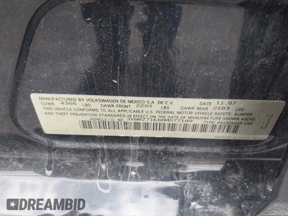 2008 Volkswagen Jetta SE с VIN 3VWRZ71K68M077189, выставлен на аукционе IAAI как лот 42061992 с пробегом Не указан миль и . История ставок и продаж доступна на DreamBid. Изображение 9.