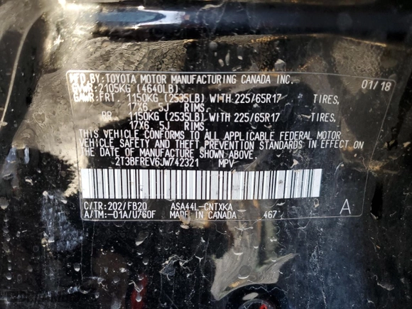 2018 Toyota RAV4 LE with VIN 2T3BFREV6JW742321, listed as a Copart auction lot 47231285 with 0 mi miles and Salvage Title. Bid and sale history available at carsss.com. Image 13.