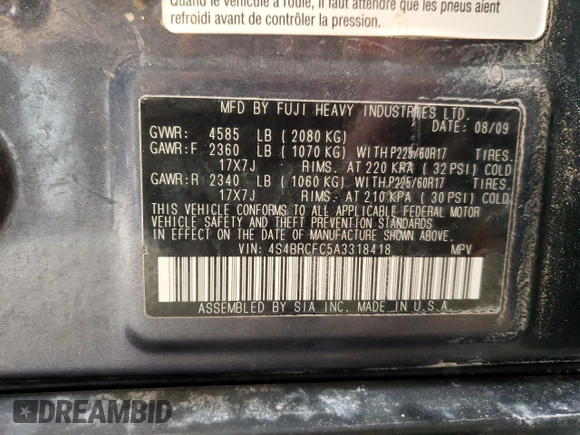 2010 Subaru Outback with VIN 4S4BRCFC5A3318418, listed as a Copart auction lot 51481085 with 220,925 mi miles and Clean title. Bid and sale history available at DreamBid. Image 12.