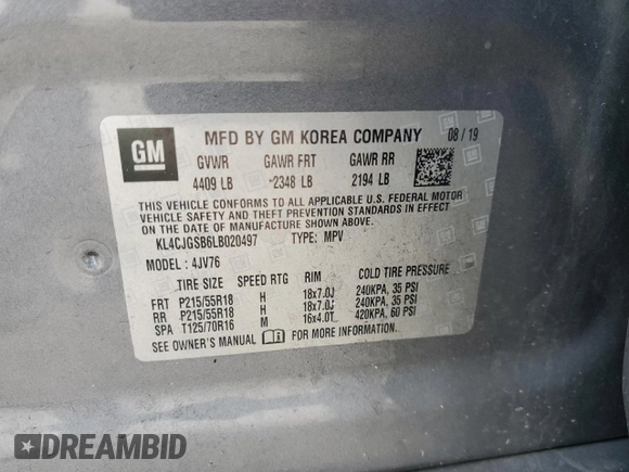 2020 Buick Encore Essence z VIN KL4CJGSB6LB020497, wystawiony jako Copart lot #43624955 z przebiegiem 99 448 mil mil oraz Tytuł czysty. Historia ofert i sprzedaży dostępna na DreamBid. Obrazek 14.