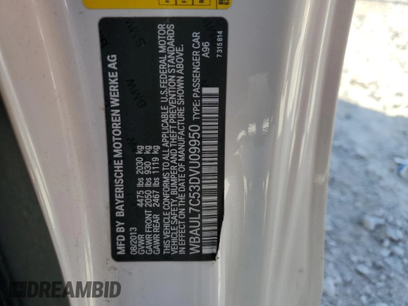 2013 BMW 1 Series 128i with VIN WBAUL7C53DVU09950, listed as a Copart auction lot 77703764 with 94,378 mi miles and Salvage title. Bid and sale history available at DreamBid. Image 14.