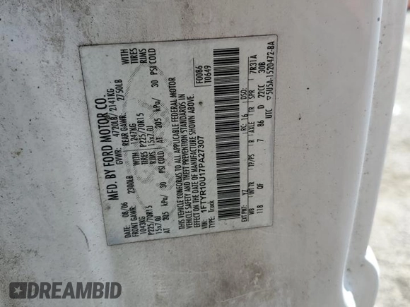 2007 Ford Ranger XL z VIN 1FTYR10U17PA27307, wystawiony jako Copart lot #54488125 z przebiegiem 226 354 mil mil oraz Szkoda całkowita • Salvage title. Historia ofert i sprzedaży dostępna na DreamBid. Obrazek 12.