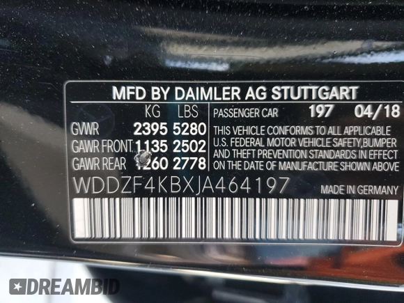 2018 Mercedes-Benz E 300 with VIN WDDZF4KBXJA464197, listed as a Copart auction lot 53205215 with 38,002 mi miles and Salvage title. Bid and sale history available at DreamBid. Image 12.