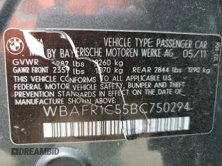 2011 BMW 5 Series 528i with VIN WBAFR1C55BC750294, listed as a Copart auction lot 52943035 with 137,909 mi miles and Salvage Title. Bid and sale history available at carsss.com. Image 12.