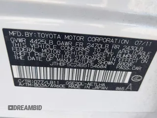 2011 Lexus IS 250 с VIN JTHBF5C24B5154684, выставлен на аукционе IAAI как лот 42214896 с пробегом Не указан миль и . История ставок и продаж доступна на DreamBid. Изображение 9.