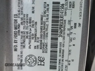 2020 Ford Fusion Titanium with VIN 3FA6P0RU3LR141506, listed as a Copart auction lot 51148685 with Not provided miles and Salvage title. Bid and sale history available at DreamBid. Image 12.