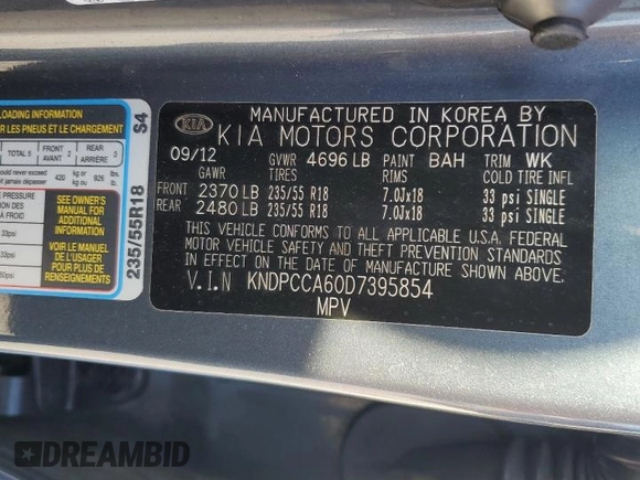 2013 Kia Sportage SX with VIN KNDPCCA60D7395854, listed as a Copart auction lot 44310485 with 137,761 mi miles and Salvage Title. Bid and sale history available at carsss.com. Image 13.