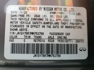 2021 Infiniti Q50 Luxe z VIN JN1EV7BR7MM752758, wystawiony jako Copart lot #55964125 z przebiegiem 86 027 mil mil oraz Szkoda całkowita • Salvage title. Historia ofert i sprzedaży dostępna na DreamBid. Obrazek 12.