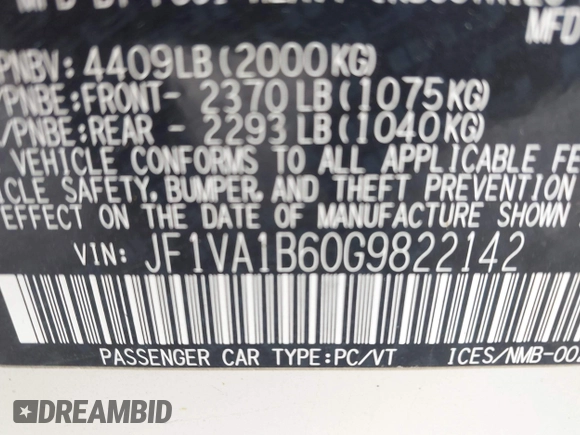 2016 Subaru WRX с VIN JF1VA1B60G9822142, выставлен на аукционе IAAI как лот 42002919 с пробегом 100 147 миль миль и . История ставок и продаж доступна на DreamBid. Изображение 9.