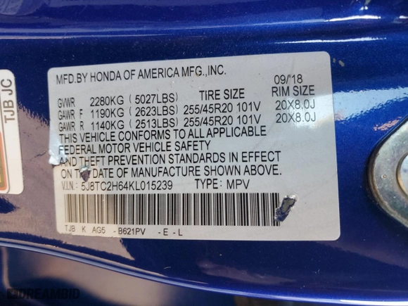 2019 Acura RDX w/A-Spec Pkg with VIN 5J8TC2H64KL015239, listed as a Copart auction lot 47698255 with 74,283 mi miles and Salvage Title. Bid and sale history available at carsss.com. Image 15.