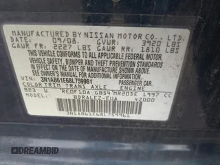 2008 Nissan Sentra 2.0 with VIN 3N1AB61E68L759961, listed as a IAAI auction lot 42675913 with 243,689 mi miles and . Bid and sale history available at DreamBid. Image 9.