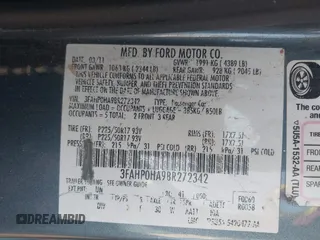 2011 Ford Fusion SE with VIN 3FAHP0HA9BR272342, listed as a IAAI auction lot 41911009 with 157,496 mi miles. Bid and sale history available at carsss.com. Image 9.