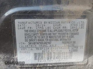 2014 Nissan Sentra S with VIN 3N1AB7APXEL682157, listed as a IAAI auction lot 41712934 with 129,488 mi miles and . Bid and sale history available at DreamBid. Image 9.