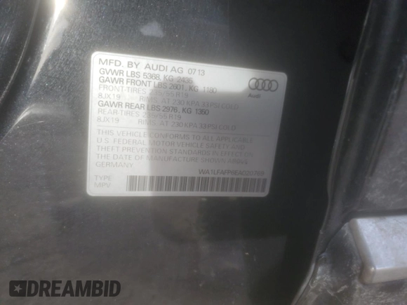 2014 Audi Q5 Premium Plus with VIN WA1LFAFP6EA020769, listed as a Copart auction lot 46146605 with 95,676 mi miles and Salvage Title. Bid and sale history available at carsss.com. Image 15.