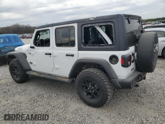 2024 Jeep Wrangler Willys with VIN 1C4PJXDG5RW350147, listed as a Copart auction lot 50164515 with 2,394 mi miles and Salvage title. Bid and sale history available at DreamBid. Image 2.
