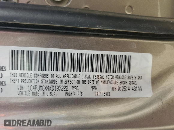 2019 Jeep Cherokee Latitude with VIN 1C4PJMCX4KD107222, listed as a Copart auction lot 61497275 with 156,805 mi miles and Salvage title. Bid and sale history available at DreamBid. Image 13.