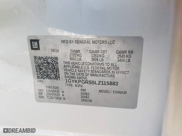 2020 Cadillac XT6 AWD Sport with VIN 1GYKPGRS5LZ115883, listed as a IAAI auction lot 39995097 with 68,589 mi miles. Bid and sale history available at carsss.com. Image 9.