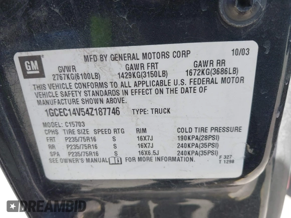 2004 Chevrolet Silverado 1500 LS with VIN 1GCEC14V54Z187746, listed as a IAAI auction lot 41831141 with 1 mi miles. Bid and sale history available at carsss.com. Image 9.