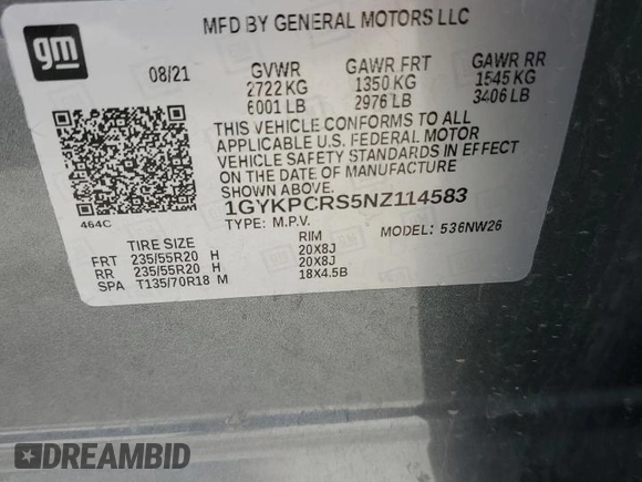 2022 Cadillac XT6 Premium Luxury with VIN 1GYKPCRS5NZ114583, listed as a Copart auction lot 46507155 with 70,506 mi miles and Salvage title. Bid and sale history available at DreamBid. Image 13.