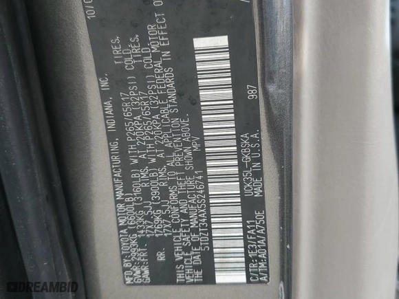 2005 Toyota Sequoia SR5 with VIN 5TDZT34AX5S246741, listed as a Copart auction lot 47055335 with 364,427 mi miles and Salvage Title. Bid and sale history available at carsss.com. Image 13.