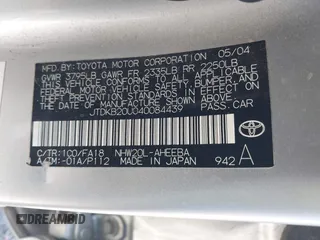 2004 Toyota Prius with VIN JTDKB20U040084439, listed as a IAAI auction lot 42180219 with Not Provided miles and . Bid and sale history available at DreamBid. Image 9.