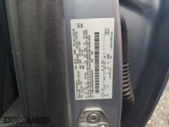 2022 Ford Escape SE with VIN 1FMCU9G62NUB30972, listed as a Copart auction lot 62347835 with 96,674 mi miles and Clean title. Bid and sale history available at DreamBid. Image 13.