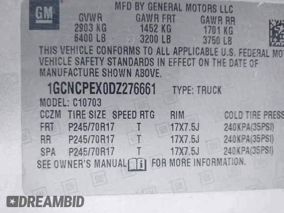 2013 Chevrolet Silverado 1500 Work Truck with VIN 1GCNCPEX0DZ276661, listed as a IAAI auction lot 41834276 with Not Provided miles and . Bid and sale history available at DreamBid. Image 9.