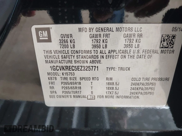 2014 Chevrolet Silverado 1500 LT with VIN 1GCVKREC5EZ325771, listed as a IAAI auction lot 41691858 with 123,475 mi miles and . Bid and sale history available at DreamBid. Image 9.