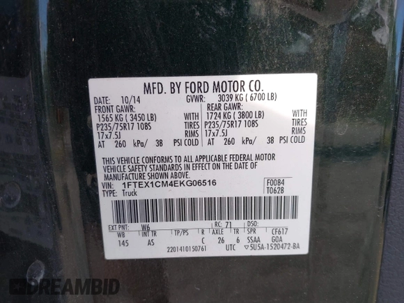 2014 Ford F-150 XL с VIN 1FTEX1CM4EKG06516, выставлен на аукционе IAAI как лот 41877641 с пробегом 202 729 миль миль и . История ставок и продаж доступна на DreamBid. Изображение 9.