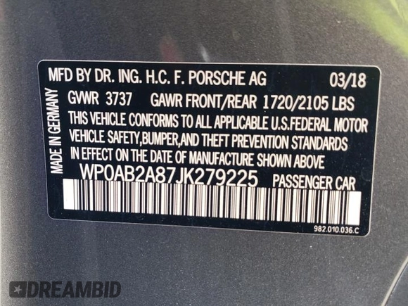 2018 Porsche 718 Cayman S z VIN WP0AB2A87JK279225, wystawiony jako Copart lot #71201794 z przebiegiem 24 514 mil mil oraz Szkoda całkowita • Salvage title. Historia ofert i sprzedaży dostępna na DreamBid. Obrazek 14.