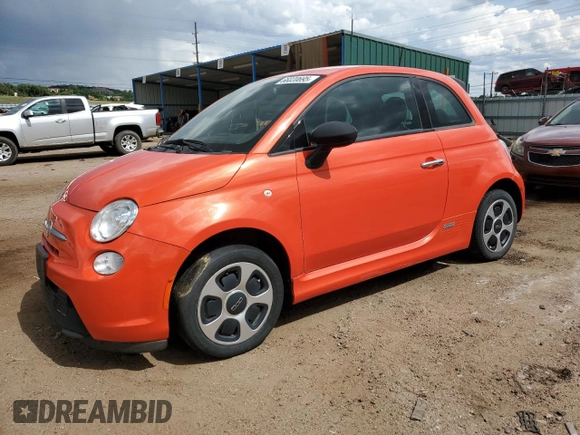 2015 FIAT 500e with VIN 3C3CFFGE4FT555467, listed as a Copart auction lot 66020695 with 21,052 mi miles and Clean title. Bid and sale history available at DreamBid. Image 1.