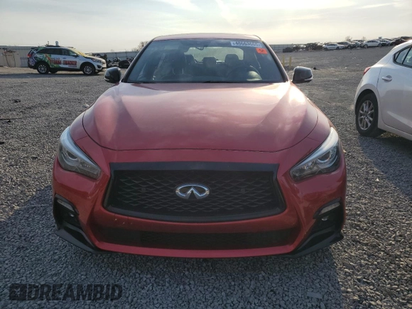 2021 Infiniti Q50 Red Sport 400 with VIN JN1FV7DP8MM850097, listed as a Copart auction lot 48663665 with 82,788 mi miles and Salvage Title. Bid and sale history available at DreamBid. Image 5.