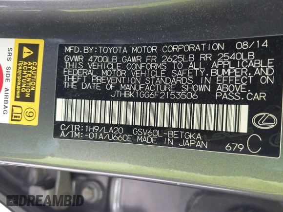 2015 Lexus ES 330 z VIN JTHBK1GG6F2153506, wystawiony jako IAAI lot #42357576 z przebiegiem 142 795 mil mil oraz . Historia ofert i sprzedaży dostępna na DreamBid. Obrazek 9.