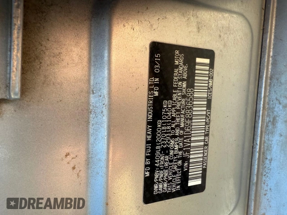 2015 Subaru WRX Premium с VIN JF1VA1D69F8836588, выставлен на аукционе Copart как лот 55687725 с пробегом 127 882 миль миль и Чистый • Clean title. История ставок и продаж доступна на DreamBid. Изображение 10.