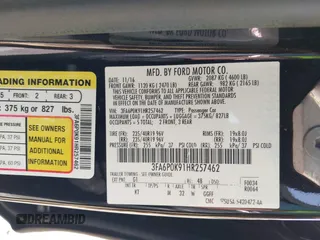 2017 Ford Fusion Titanium with VIN 3FA6P0K91HR257462, listed as a IAAI auction lot 42079361 with 124,914 mi miles and . Bid and sale history available at DreamBid. Image 9.