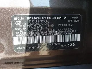 2022 Mitsubishi Outlander SEL z VIN JA4J4VA83NZ073287, wystawiony jako IAAI lot #42059579 z przebiegiem 45 092 mil mil oraz . Historia ofert i sprzedaży dostępna na DreamBid. Obrazek 9.